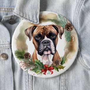 Boxer Kerstkrans Feestelijke Pup Ronde Button 6,0 Cm