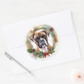 Boxer Kerstkrans Feestelijke Pup Ronde Sticker (Envelop)
