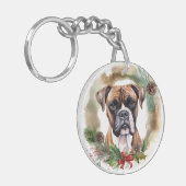 Boxer Kerstkrans Feestelijke Pup Sleutelhanger (Voorkant Links)