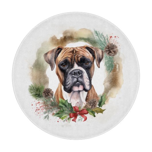 Boxer Kerstkrans Feestelijke Pup Snijplank (Voorkant)