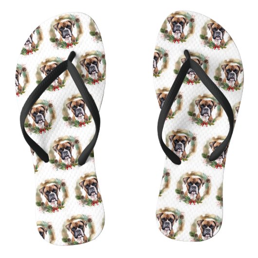 Boxer Kerstkrans Feestelijke Pup Teenslippers (Voetbed)