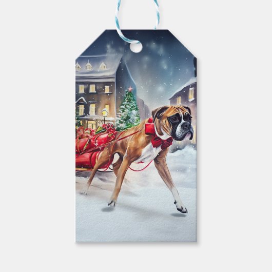 Boxer Kerstmis Feestelijk Seizoen Cadeaulabel (Voorkant)