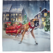 Boxer Kerstmis Feestelijk Seizoen Douchegordijn (Voorkant)