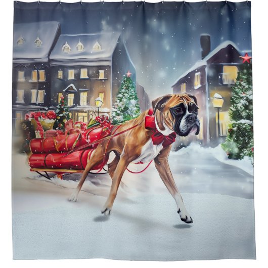 Boxer Kerstmis Feestelijk Seizoen Douchegordijn (Voorkant)