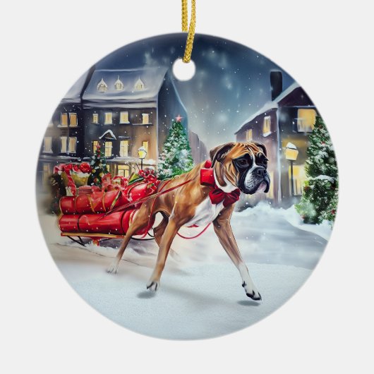 Boxer Kerstmis Feestelijk Seizoen Keramisch Ornament (Voorkant)