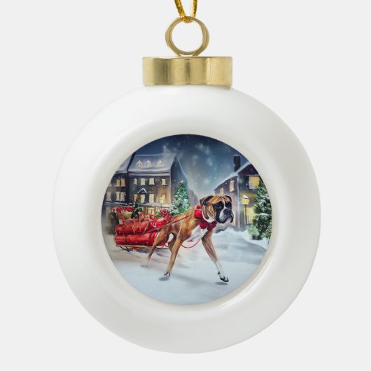 Boxer Kerstmis Feestelijk Seizoen Keramische Bal Ornament (Voorkant)