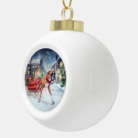 Boxer Kerstmis Feestelijk Seizoen Keramische Bal Ornament (Rechts)