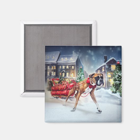 Boxer Kerstmis Feestelijk Seizoen Magneet (Voorkant / Achterkant)