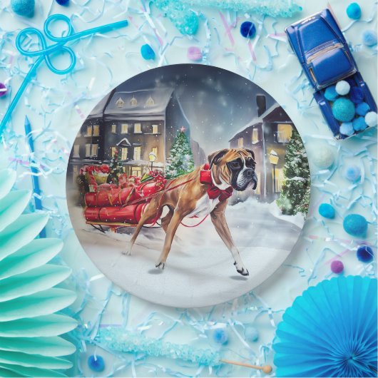 Boxer Kerstmis Feestelijk Seizoen Papieren Bordje (Feest)