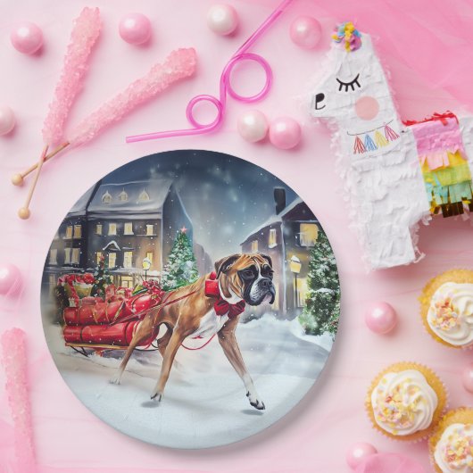 Boxer Kerstmis Feestelijk Seizoen Papieren Bordje (Feest)