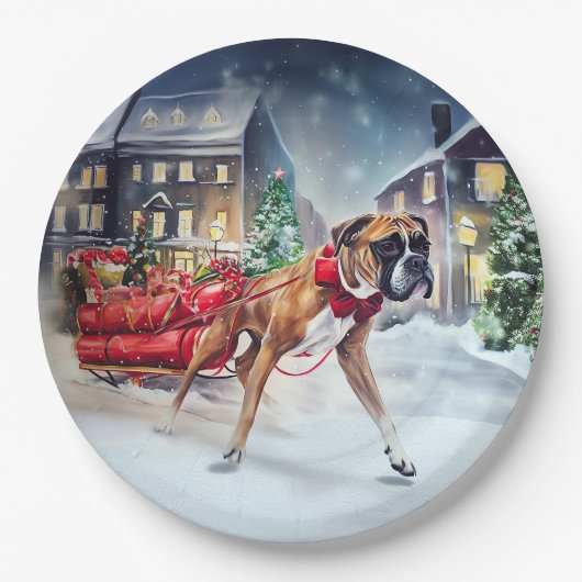 Boxer Kerstmis Feestelijk Seizoen Papieren Bordje (Voorkant)