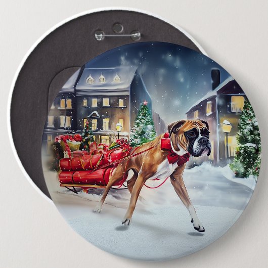 Boxer Kerstmis Feestelijk Seizoen Ronde Button 6,0 Cm (Voorkant /achterkant)