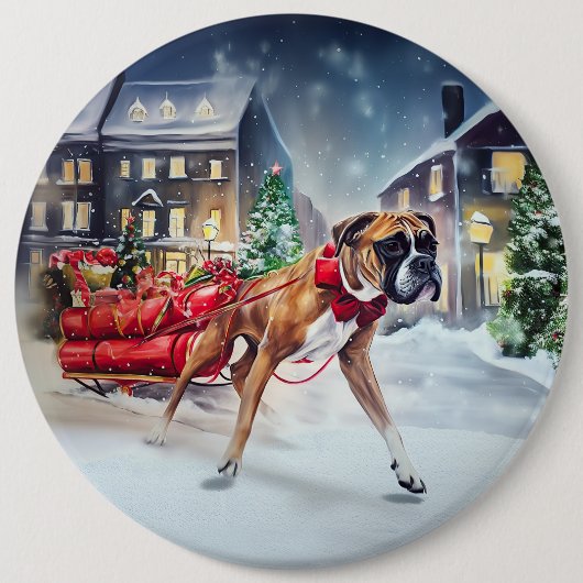 Boxer Kerstmis Feestelijk Seizoen Ronde Button 6,0 Cm (Voorkant)