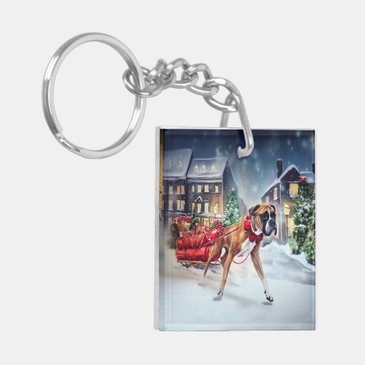 Boxer Kerstmis Feestelijk Seizoen Sleutelhanger (Voorkant Links)