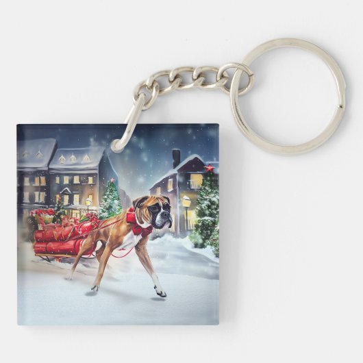 Boxer Kerstmis Feestelijk Seizoen Sleutelhanger (Achterkant)