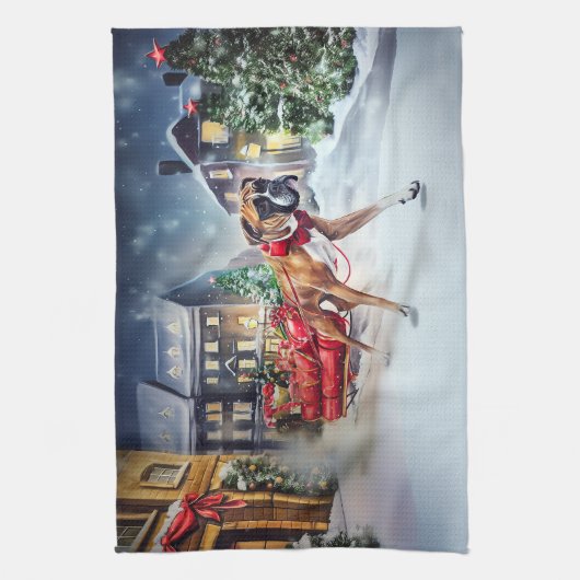 Boxer Kerstmis Feestelijk Seizoen Theedoek (Verticaal)