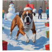 Boxer Kerstmis Festieve Sneeuw Scene Douchegordijn (Voorkant)