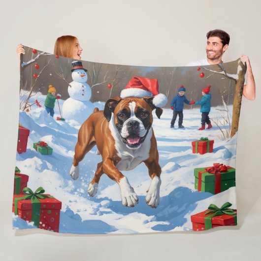 Boxer Kerstmis Festieve Sneeuw Scene Fleece Deken (In situ)