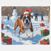 Boxer Kerstmis Festieve Sneeuw Scene Fleece Deken (Voorkant (Horizontaal))