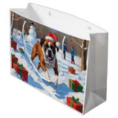 Boxer Kerstmis Festieve Sneeuw Scene Groot Cadeauzakje (Achterkant Gekanteld)