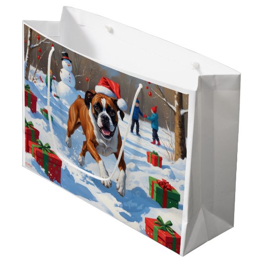 Boxer Kerstmis Festieve Sneeuw Scene Groot Cadeauzakje (Voorkant Gekanteld)