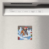 Boxer Kerstmis Festieve Sneeuw Scene Magneet (Insitu (Vaatwasser))