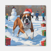 Boxer Kerstmis Festieve Sneeuw Scene Magneet (Voorkant)