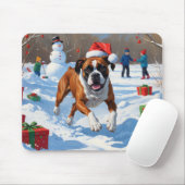 Boxer Kerstmis Festieve Sneeuw Scene Muismat (Met muis)