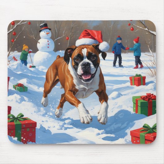 Boxer Kerstmis Festieve Sneeuw Scene Muismat (Voorkant)