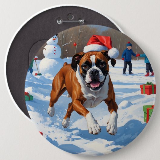 Boxer Kerstmis Festieve Sneeuwscène Ronde Button 6,0 Cm (Voorkant /achterkant)