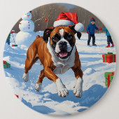 Boxer Kerstmis Festieve Sneeuwscène Ronde Button 6,0 Cm (Voorkant)