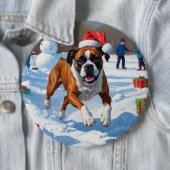 Boxer Kerstmis Festieve Sneeuwscène Ronde Button 6,0 Cm (In situ)