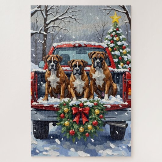 Boxer Kerstmis Rode Truck Holiday Legpuzzel (Verticaal)