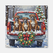 Boxer Kerstmis Rode Truck Holiday Magneet (Voorkant)