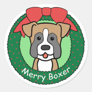 Boxer Kerstmis Ronde Sticker