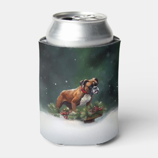 Boxer Kerstmis sneeuw winter Blikjeskoeler (Blikje Voorkant)