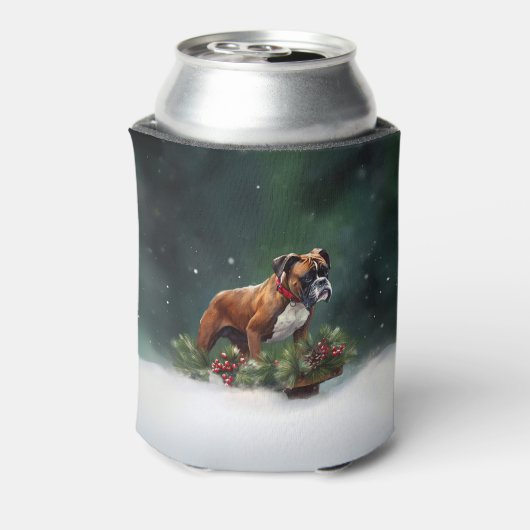 Boxer Kerstmis sneeuw winter Blikjeskoeler (Blikje Achterkant)