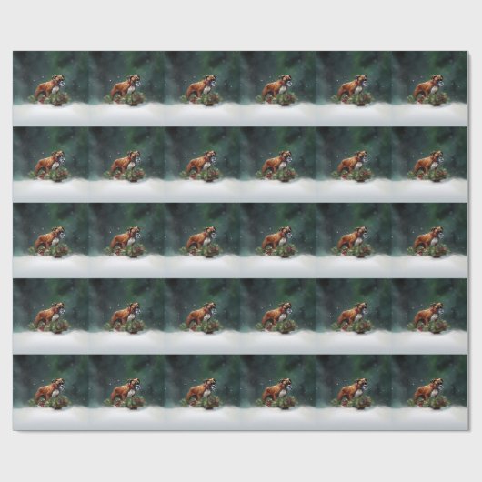 Boxer Kerstmis sneeuw winter Cadeaupapier (Vlak)