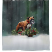 Boxer Kerstmis sneeuw winter Douchegordijn (Voorkant)