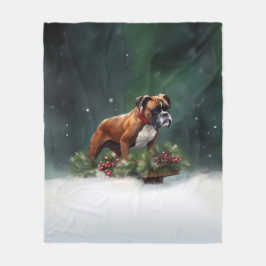Boxer Kerstmis sneeuw winter Fleece Deken (Voorkant)