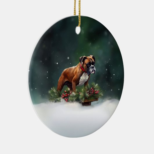 Boxer Kerstmis sneeuw winter Keramisch Ornament (Rechts)