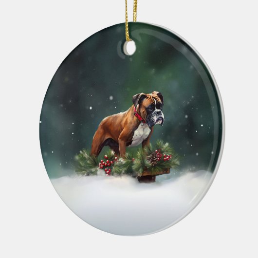 Boxer Kerstmis sneeuw winter Keramisch Ornament (Links)