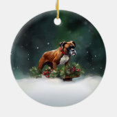 Boxer Kerstmis sneeuw winter Keramisch Ornament (Achterkant)