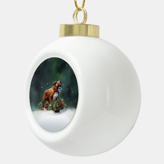 Boxer Kerstmis sneeuw winter Keramische Bal Ornament (Rechts)