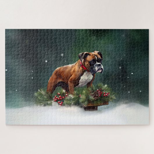 Boxer Kerstmis sneeuw winter Legpuzzel (Horizontaal)