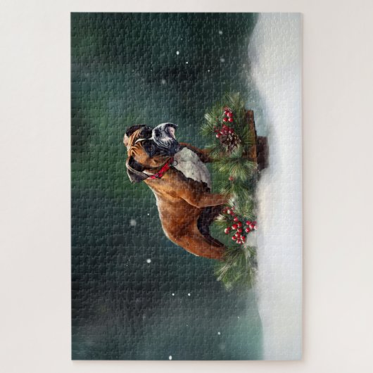 Boxer Kerstmis sneeuw winter Legpuzzel (Verticaal)