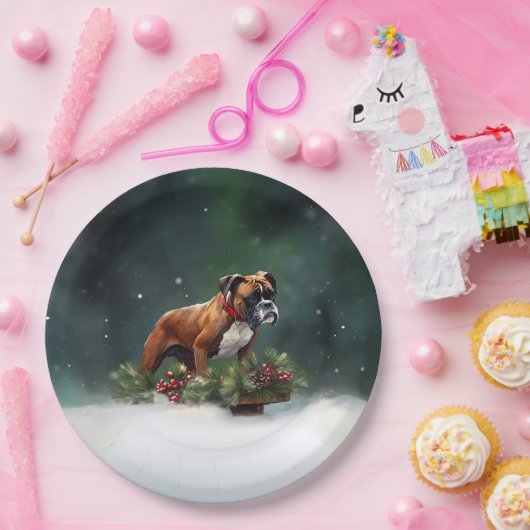 Boxer Kerstmis sneeuw winter Papieren Bordje (Feest)