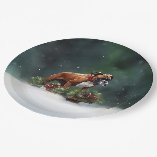 Boxer Kerstmis sneeuw winter Papieren Bordje (Gekanteld)