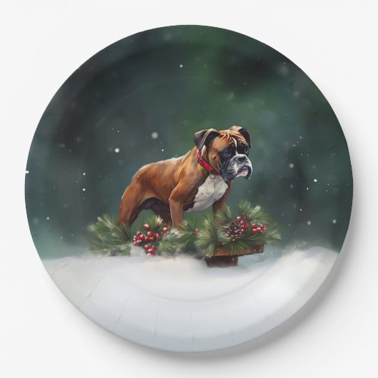 Boxer Kerstmis sneeuw winter Papieren Bordje (Voorkant)