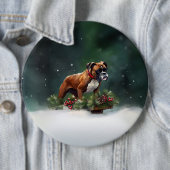Boxer Kerstmis sneeuw winter Ronde Button 6,0 Cm (In situ)